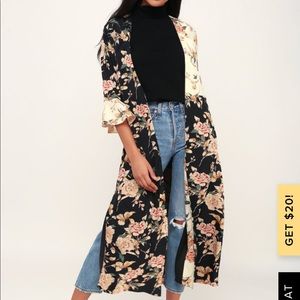 Lulu’s Light Black Silk Floral Long Duster